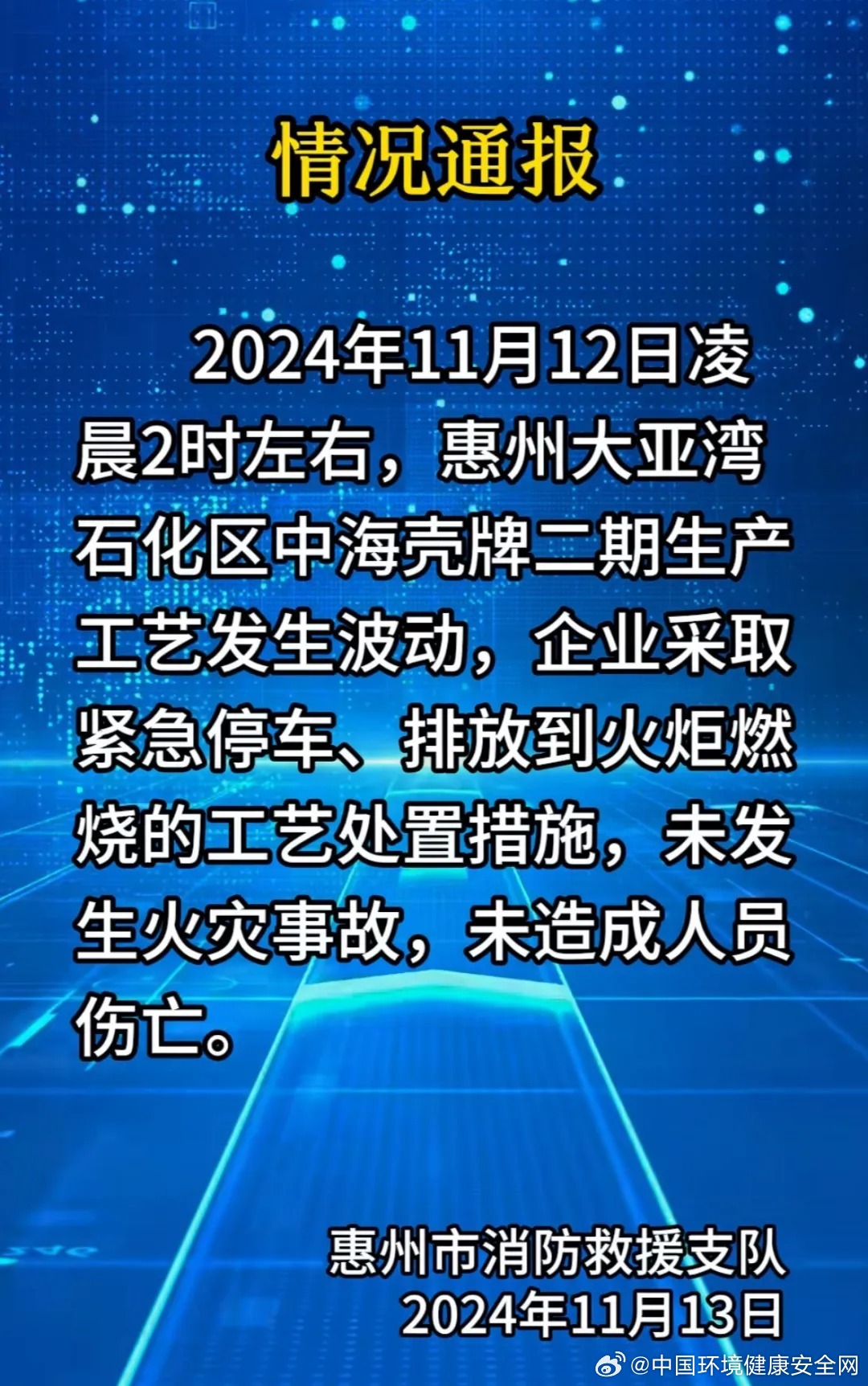 惠州大亚湾火光冲天事件官方回应